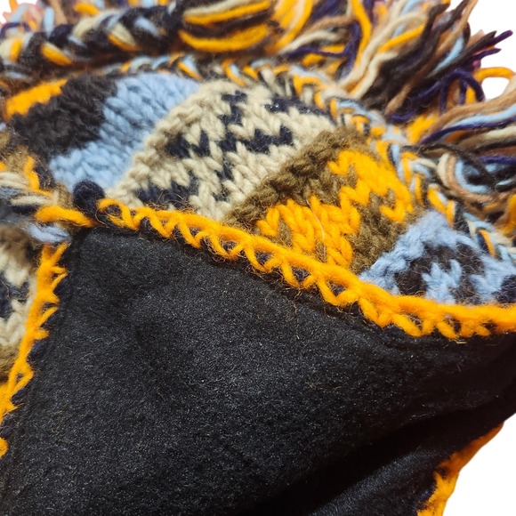Handmade Wool Mohawk Beanie Hat with Tassels and Ear Flaps Made in Nepal - Picture 5 of 9
